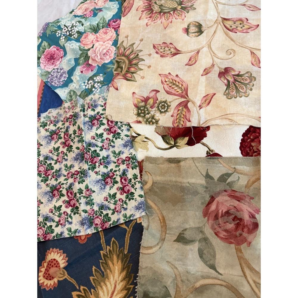 VTG new Lot of 7 flower print floral designs fabrics various size samples colors